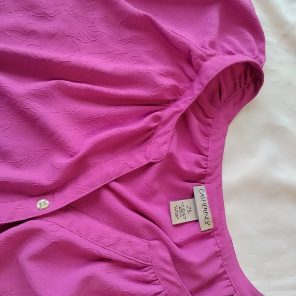 Catherines Shirt Top Blouse 5X 34W 36W Fuchsia Pink Textured Stretch Short Slv - Picture 12 of 12